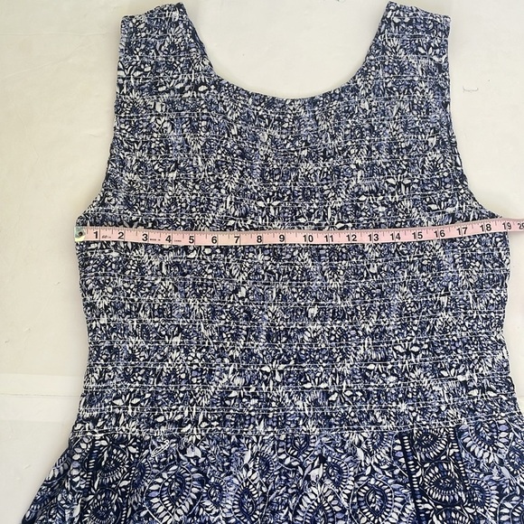 Fat Face Blue Anna Batik Midi Dress Blue White Sleeveless with Pockets 18 Short - Picture 14 of 17
